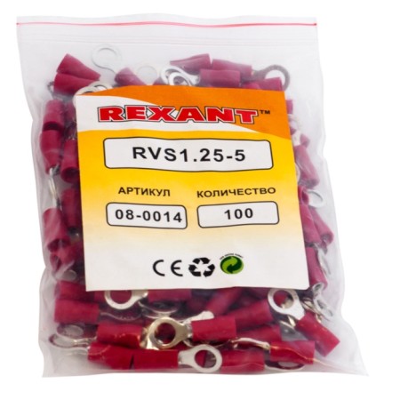 Ring Tip isolated Ø 5.3 mm 0.5-1.5 mm² (NKI 1.5-5/NKI 1.25-5) Red Rexant 1080-2