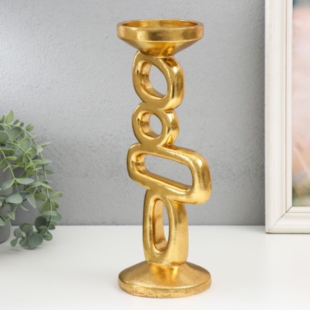 Polystone candlestick for 1 candle "Abstraction. Geometry" Gold 10.5x12x30 cm-3