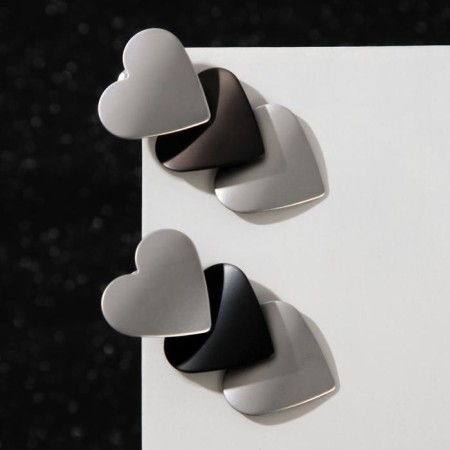 Earrings Metal "Trend" hearts, black-silver color-1