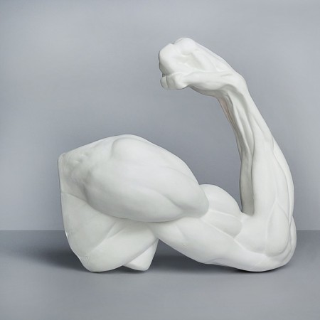 Gypsum figure hand bent at the elbow, 36.5 x 14 x 41.5 cm