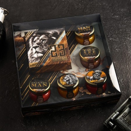 Gift set "February 23": Cream-Majest 5 pcs. x 30 g, black tea 50 g.