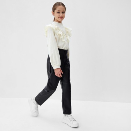 Pants for girls leather minku, black color, height 140 cm-1