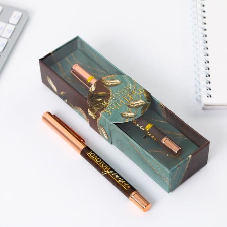Pen "Golden Teacher", Furniture Pink Gold, Metal, Blue Paste, 1.0 mm-1