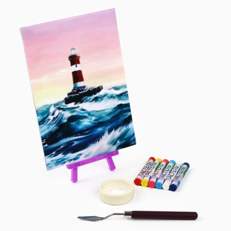 Drawing pastel with an easel "lighthouse in the ocean", a set for creativity-4