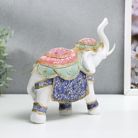 Polystone souvenir "Indian elephant in color blanket with patterns" 19.5x19.5x7.8 cm-1