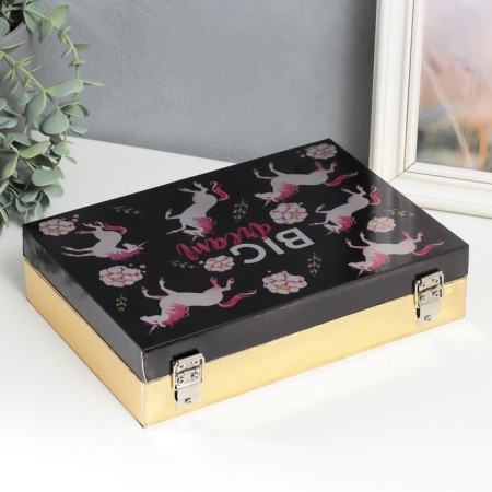 Casket tree "Pink unicorns on black" leatherette gloss 5.5x24x17 cm-4
