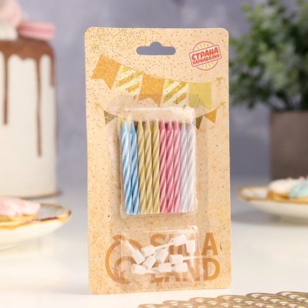 Unsuched candles for the spiral cake, set: 10 pcs and 10 stands-8