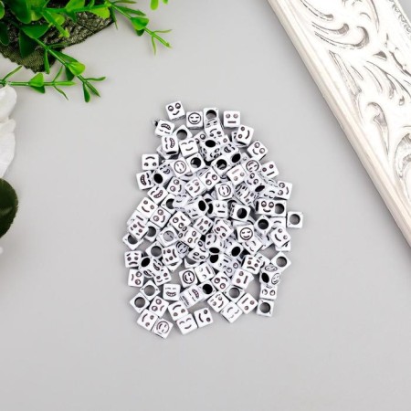 Beads for creativity plastic "Smiley on a cube" White set 20 grams 0.6x0.6 cm