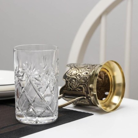 Set for tea "Vysotsky", 2 subjects: cup holder d = 65 mm, glass, brass-3