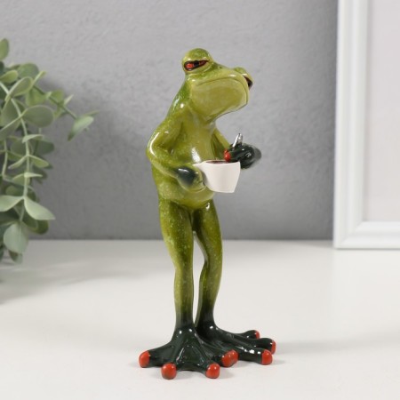 Souvenir Polystone Lak "The Frog brews a cup of coffee" 7.5x6.2x15.2 cm-1