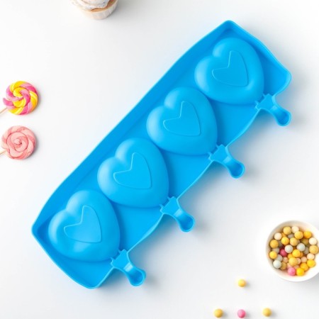 Ice Cream Form “Heart”, silicone, 37 × 15 × 2.5 cm, 4 cells (9.2 × 8.4 cm), Mix color-3