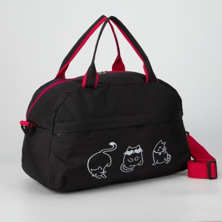 Sports bag with lightning, external pocket, long belt, black/red color