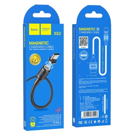 Hoco X52, Type -C - USB cable, magnetic connector, only charging, 3 a, 1 m, black-9