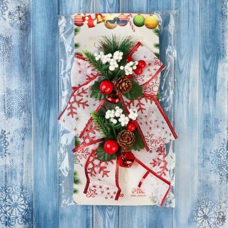 Jewelry jewelry "spruce composition" (set 2 pcs) bow with print, 13x12 cm, white-red-1