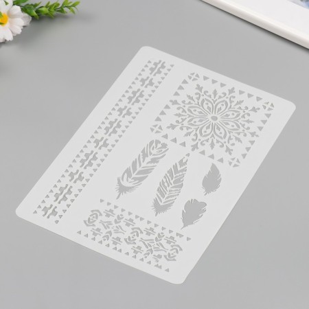 Plastic stencil "Patterns, feathers" 21x29.7 cm-1