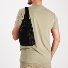 Male sling bag made of artificial leather, black color