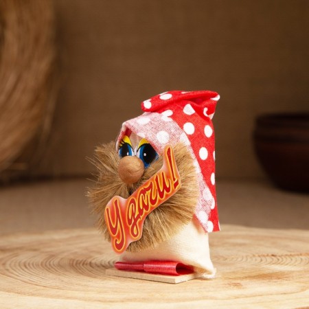 Ravigan Domovynok "Good luck", in a cap, 9 cm, linen, mix-1