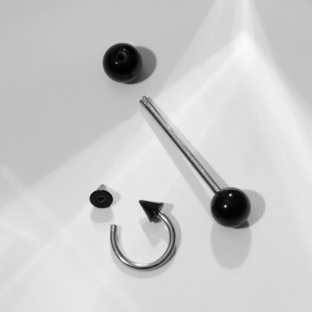 Piercing Set "Hardcore", 6 species, black color in silver-2