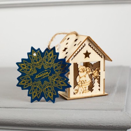 Christmas tree toy "House with Santa Claus and Christmas tree", from batteries, glow warm white-3