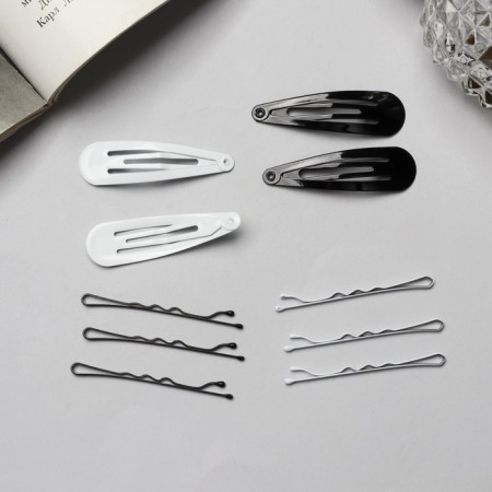 Invisibility for hair "Bridget" (set 12 pcs) 5 cm, black and white-1