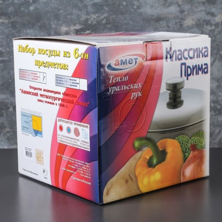 Set of dishes, 3 objects: two pots 3 l, 1.75 l, pan 1 l, capsule, metal covers-7