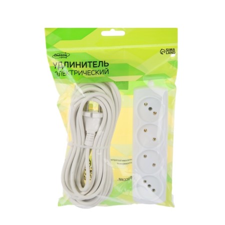 Extension cord Luazon Lighting Eco, 4 sockets, 10 m, 10 A, 2200 W, PVS 2x0.75 mm2, without salary, white-4