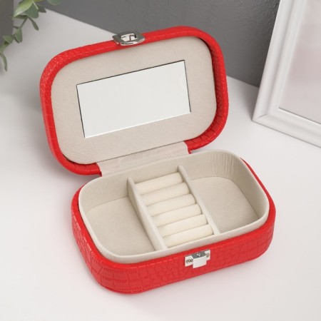 Casket to the leatherette for jewelry "Crocodile leather" red 15x10.5x5 cm-1