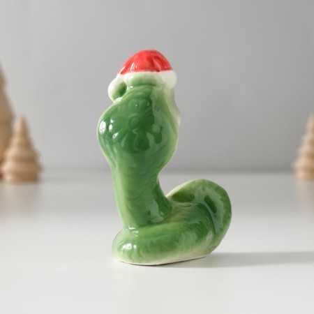 Souvenir Ceramics "Green Cobra in the New Year's cap" 4x6x8 cm-3
