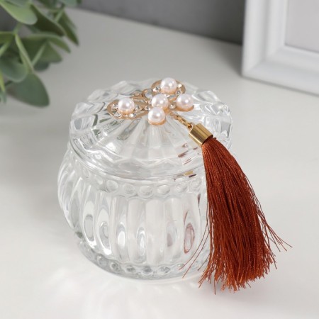 Casket glass "Pearl Butterfly" with a brush 7x7x7 cm