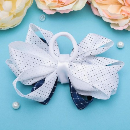 Hair elastic band "Schoolgirl" Bant cage, 12 cm, blue-white-1