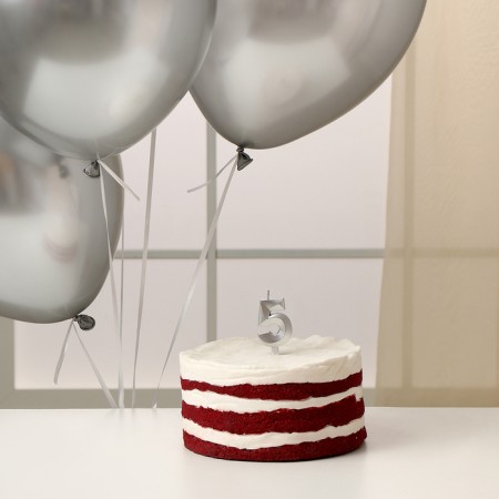 Set of candle in cake + 5 balls, number 5, silver-1
