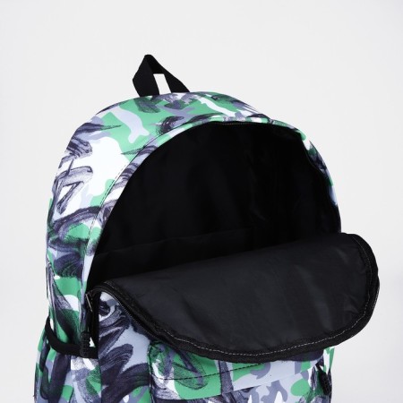 School backpack from textiles on a zipper, 3 pockets, green/gray color-5
