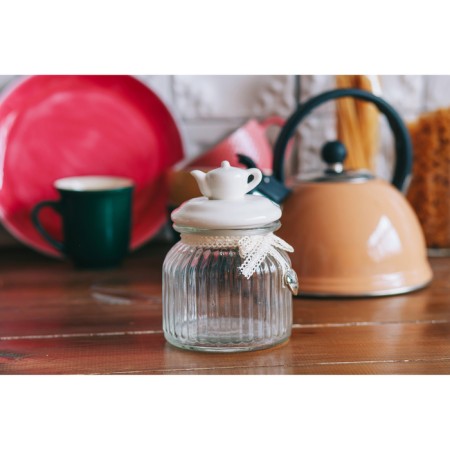 Glass Bank for bulk products with ceramic lid "Tea Conversations", 700 ml, 10.7 × 17 cm, white color-8