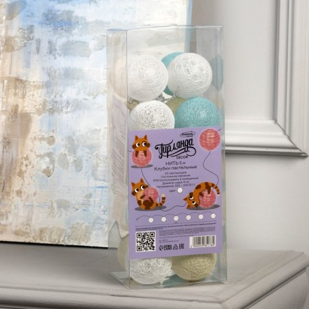 Garland “thread” 5 m with nozzles “pastel”, ip20, transparent thread, 20 LED, white glow, 220 V-5
