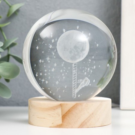 Souvenir glass backlight "reach the moon" d = 8 cm stand wood, usb 8x8x9.5 cm-3