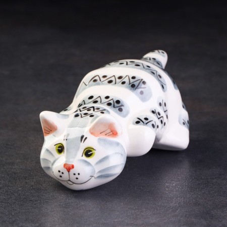 Porcelain figurine "Cat Barsik", gray-striped, 20 cm-2