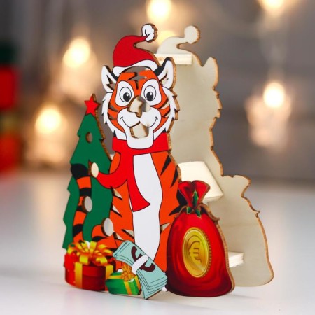 Souvenir Light tree "Tiger in the New Year's cap near the Christmas tree" mix 12x3.2x12.5 cm-2