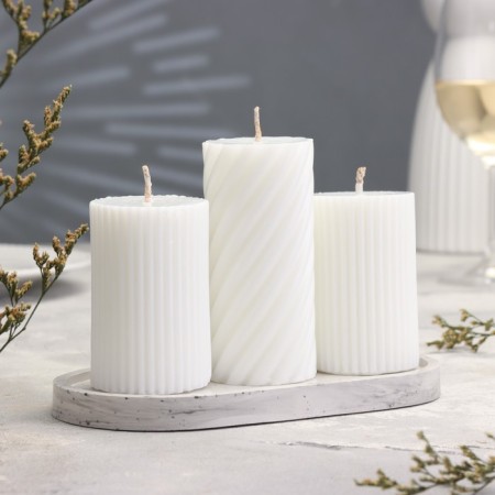 Gypsum oval candlestick, 17.5x9x1.5cm, marble with black stripes