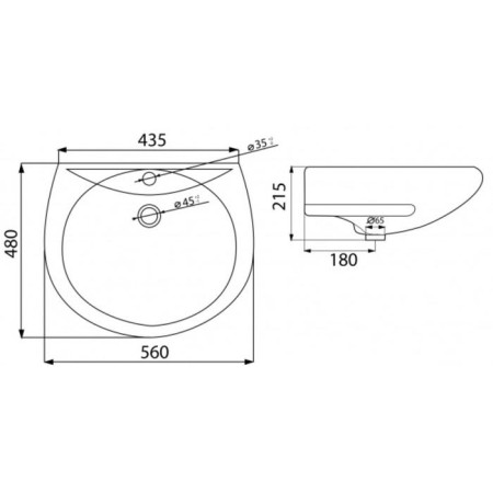 Washbuilder of the LZSF "Optima", width 560 mm, with overflow, with a hole for the mixer-5