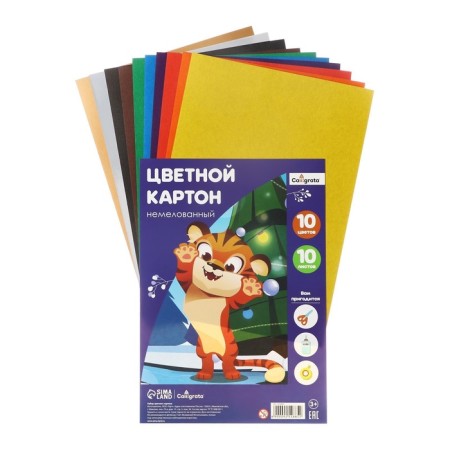Cardboard of color A4, 10 sheets, 10 colors, calligrata, non-220-260 g/m2-1