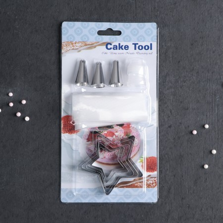 Set of confectionery "Lorien", 10 items: baking form 5 pcs "Star", 3 nozzles, adapter, bag-3