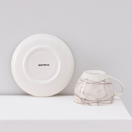 Service porcelain tea shade “Marble”, 12 objects: 6 cups 280 ml, 6 saucer d = 15 cm, color gray color-5