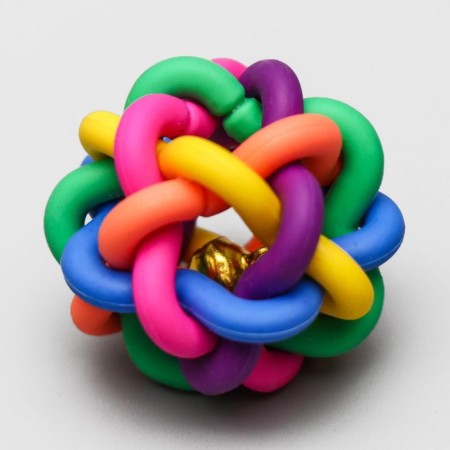 Rubber toy "molecule" with a bell, 4 cm, mix of flowers-3