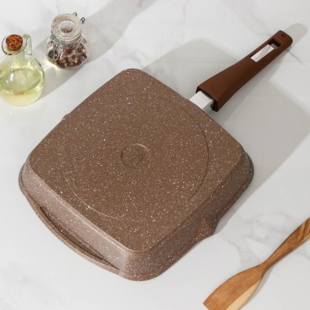 Granite Grill pan, 26 × 26 cm, removable handle, glass cover, anti-stick coating, brown color-2