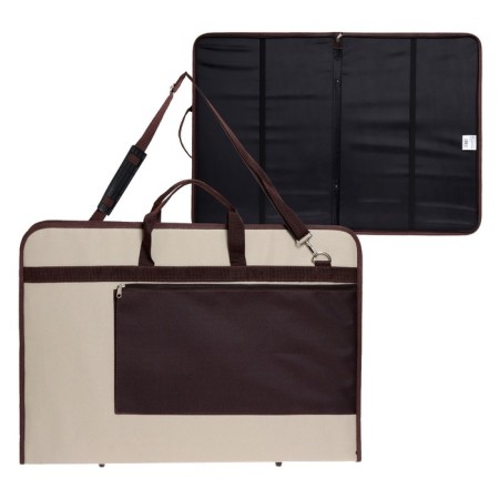 Folder for drawings and drawings A2, 640 x 450 x 30 mm, with handles, textile, estado, with pocket, beige/brown