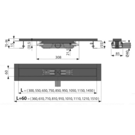 The drainage groove Alcadrain Apz101black-650, with thresholds, 650 mm, black matte-1