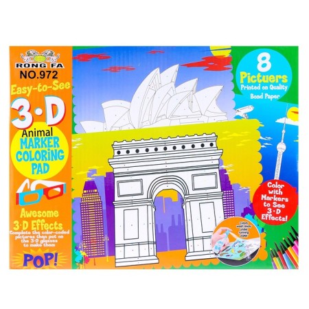 Coloring book “Sights” Street Streets 12 centers, 3D glasses, water bottle-1