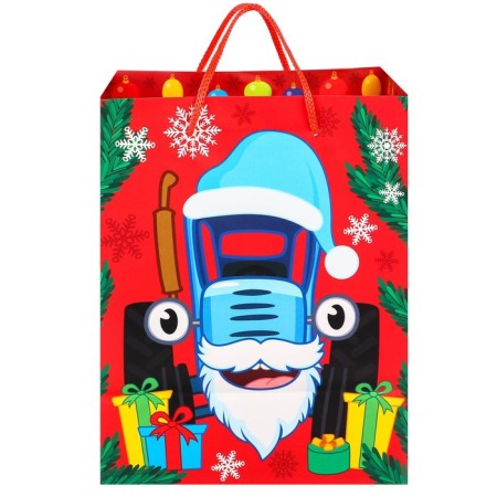 New Year. Gift package, 18x23x11.5 cm, packaging, blue tractor-3