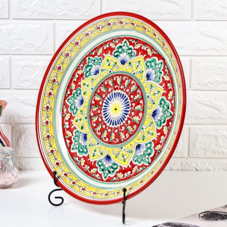 Lryagan Round Rishtan Ceramics, Red, 37cm, Mix-2