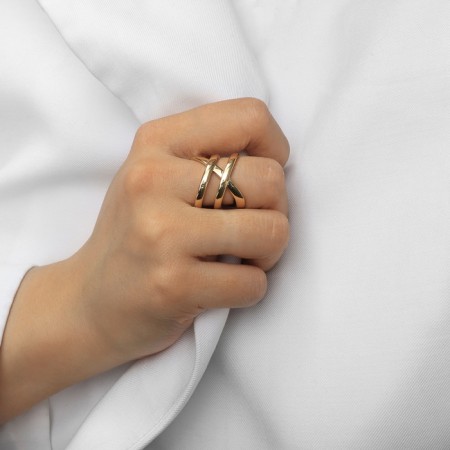 Ring Metal "Trend" double section, color gold, size 16-3